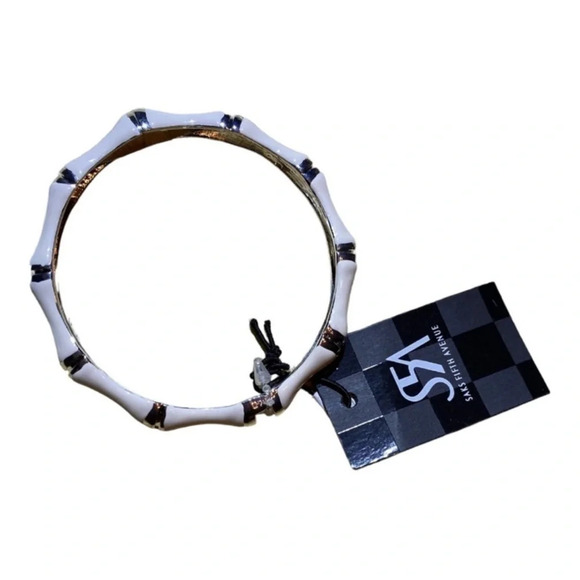 SAKS FIFTH AVENUE Bamboo Style Hinged Bracelet White and Silver Boho NEW NWT - Picture 2 of 3